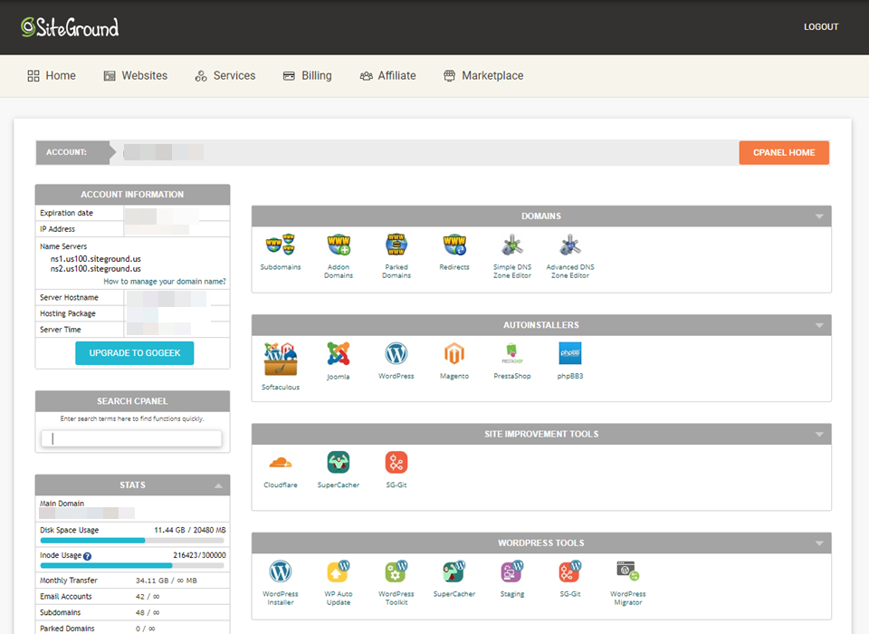 tablero cpanel