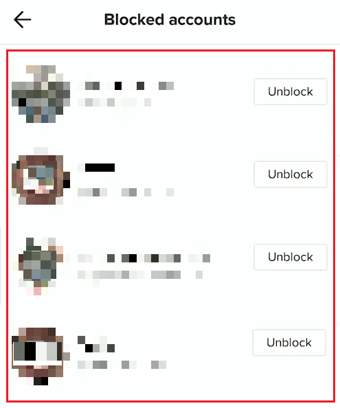 Verás tu lista de perfiles TikTok bloqueados