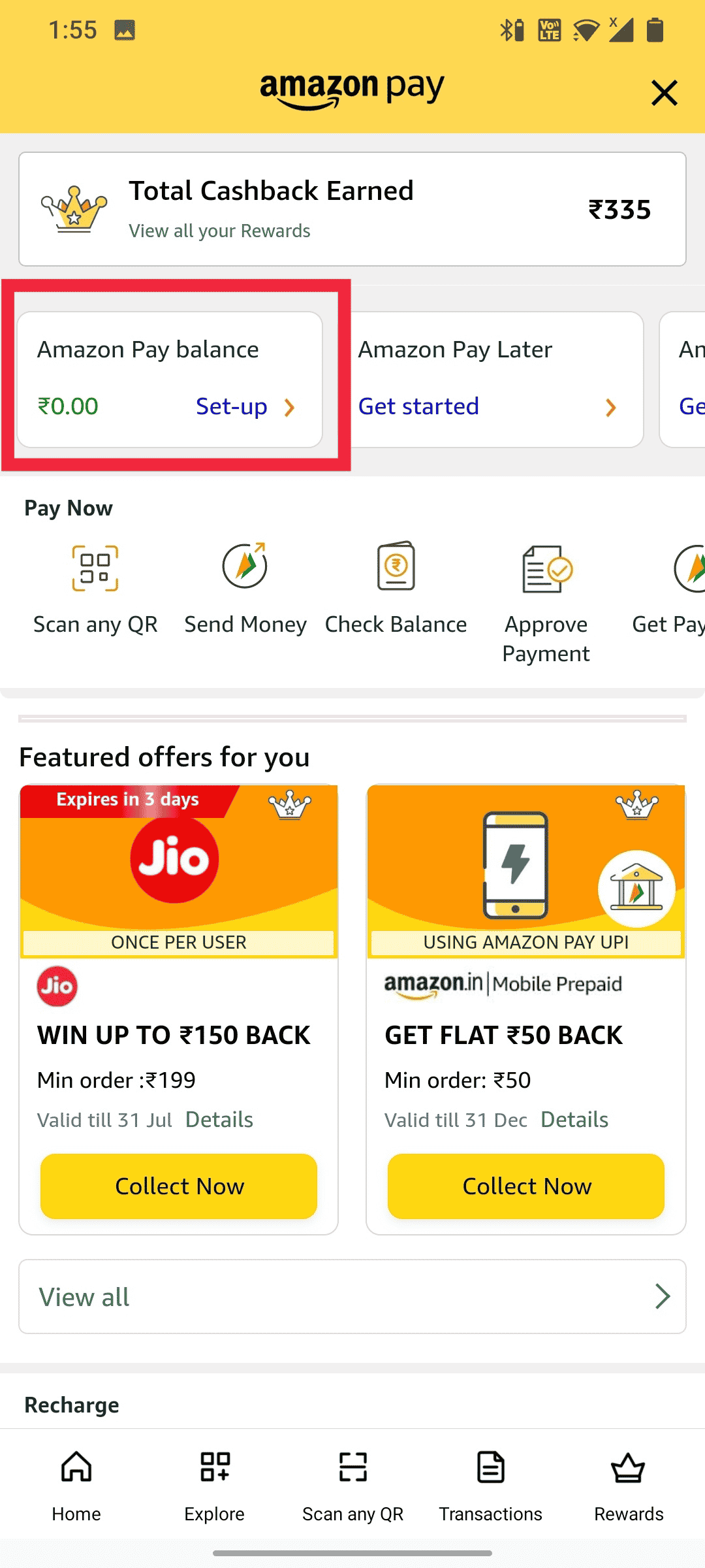 Toque el saldo de Amazon Pay