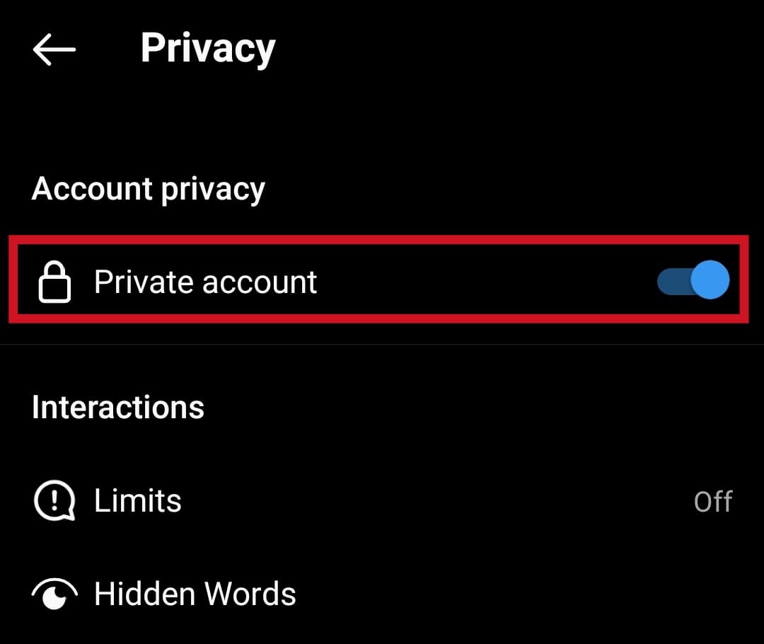 Apague la palanca para Cuenta privada