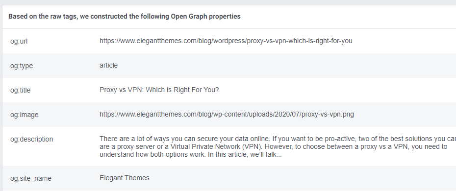 Lista de etiquetas de OpenGraph.