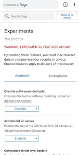 Opciones avanzadas de Chrome banderas cromadas