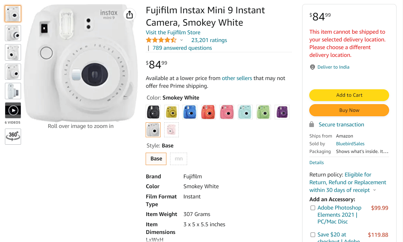 Cámara instantánea Fujifilm Instax Mini 9 en Amazon |  Walgreens vende película Fujifilm Instax
