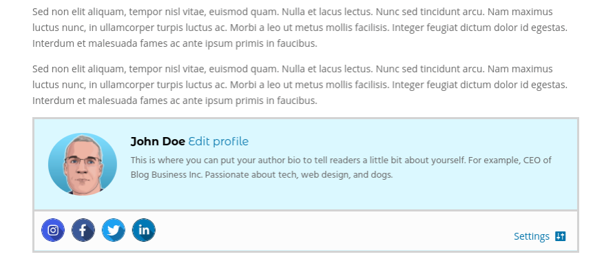 Campo de autor de WordPress en la parte inferior de la publicación.