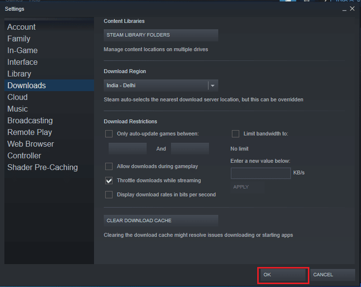 haga clic en el botón Aceptar. Solucionar error de descarga de actualización de CS Go