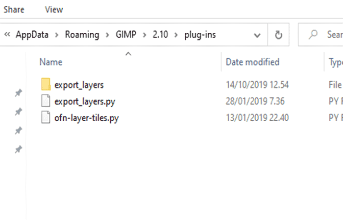 C:Usuarios"Su nombre de usuario"AppDataRoamingGIMP2.10complementos