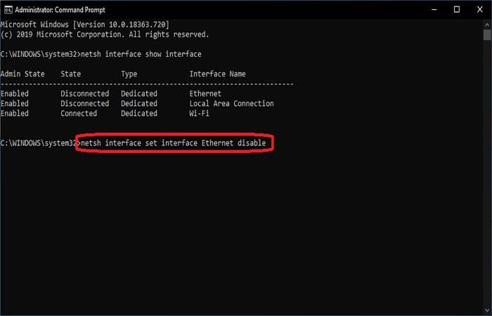 interfaz netsh mostrar interfaz 