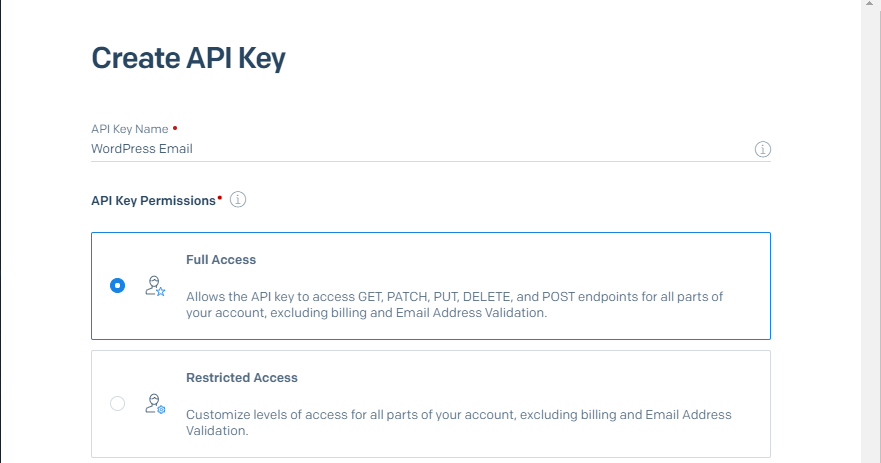 Configuración del nivel de acceso de la clave API.
