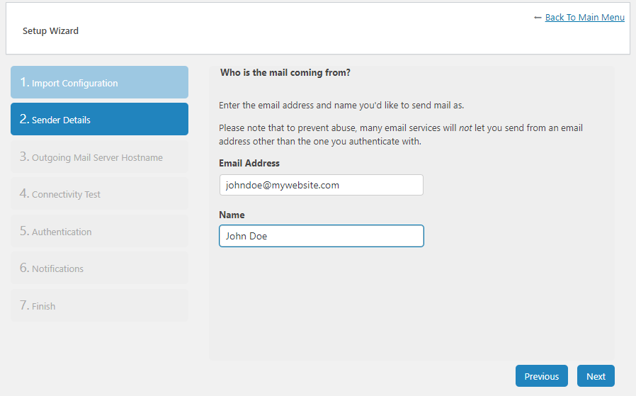 Configuración de la dirección de correo electrónico del remitente.