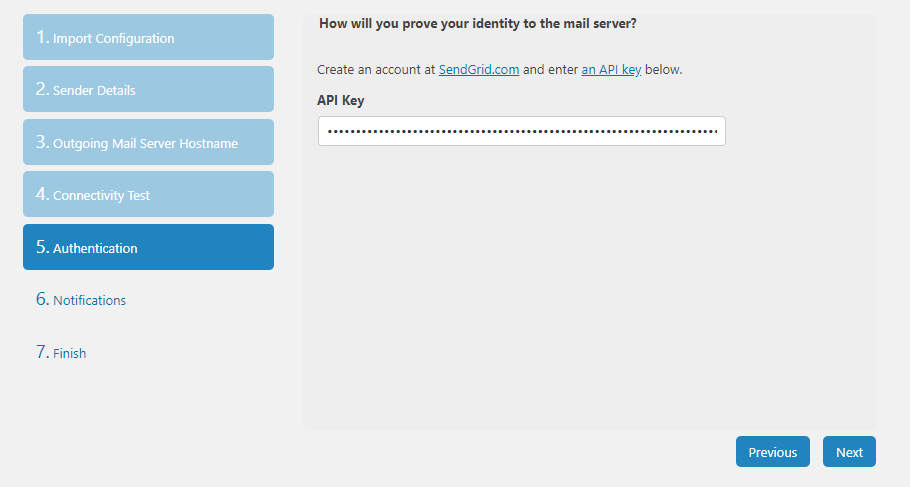 Pegue la clave API de SendGrid.