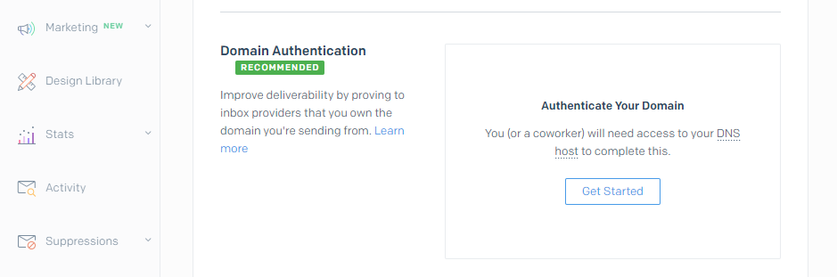 Inicie el proceso de autenticación del dominio SendGrid.