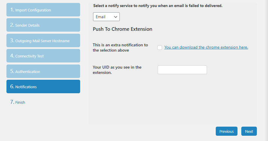 Configure qué hacer con las notificaciones de error de envío de correo electrónico.