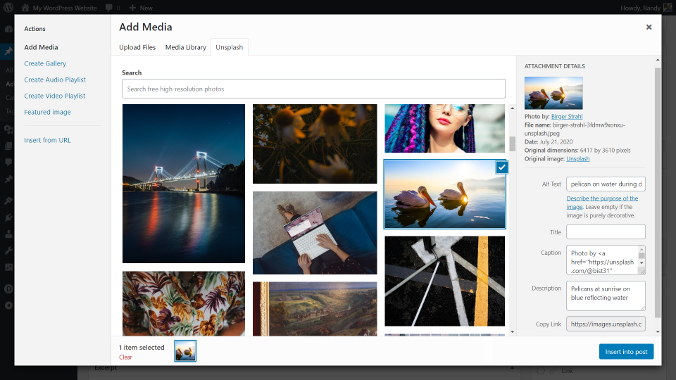 Complemento de WordPress Unsplash
