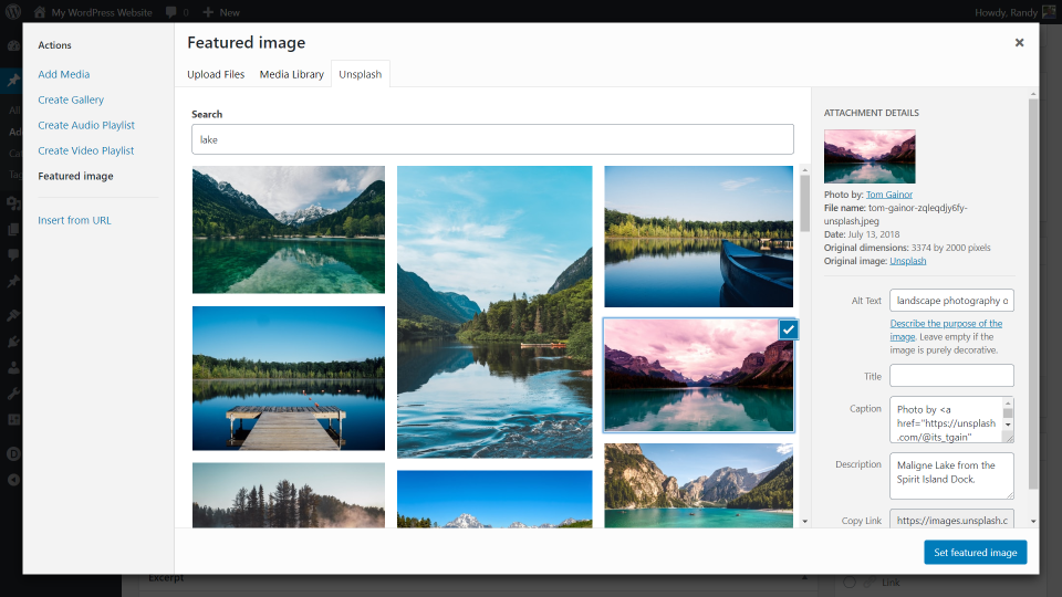 Complemento de WordPress Unsplash