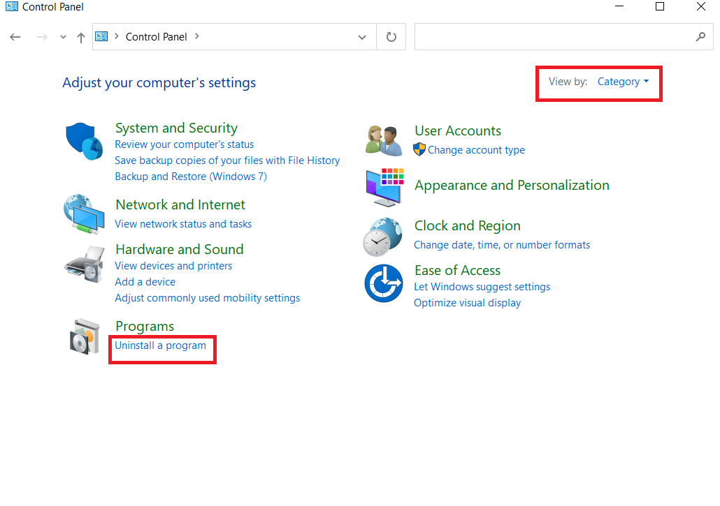 haga clic en Desinstalar un programa en el programa. Solucionar error al aplicar transformaciones en Windows 10