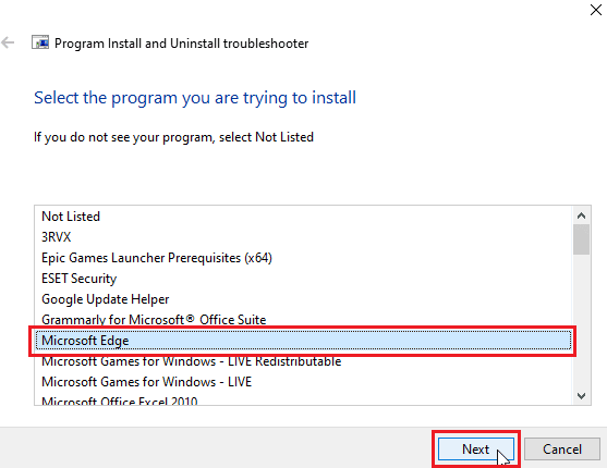 seleccione el programa donde experimenta el error y haga clic en siguiente. Solucionar error al aplicar transformaciones en Windows 10