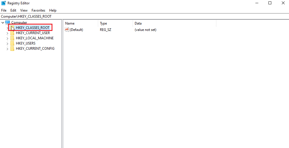 haga doble clic en HKEY CLASSES ROOT. Solucionar error al aplicar transformaciones en Windows 10