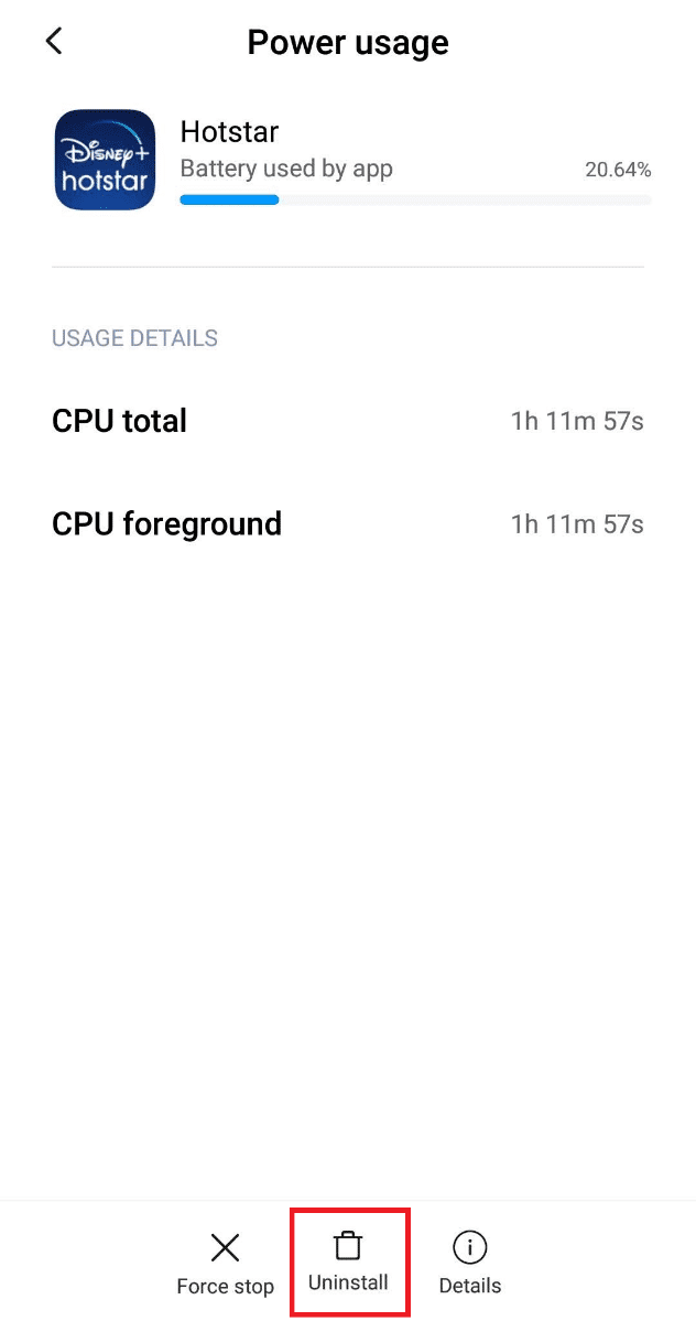 Toque la opción Desinstalar en la parte inferior de la pantalla