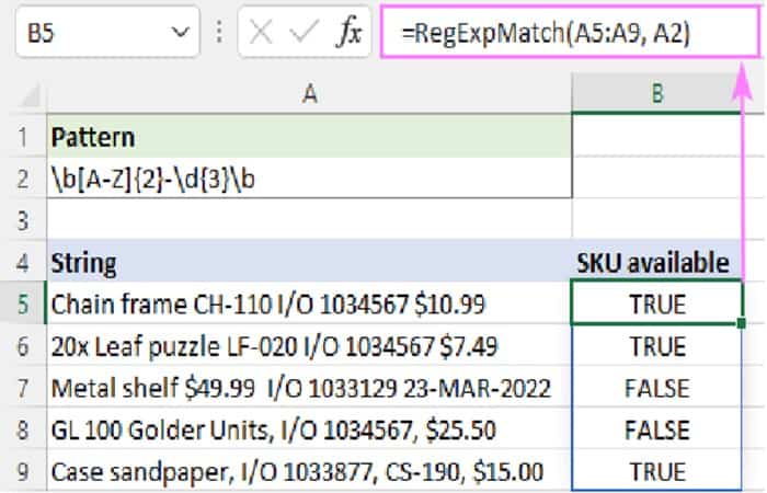 RegExpMatch(A5, $A$2)