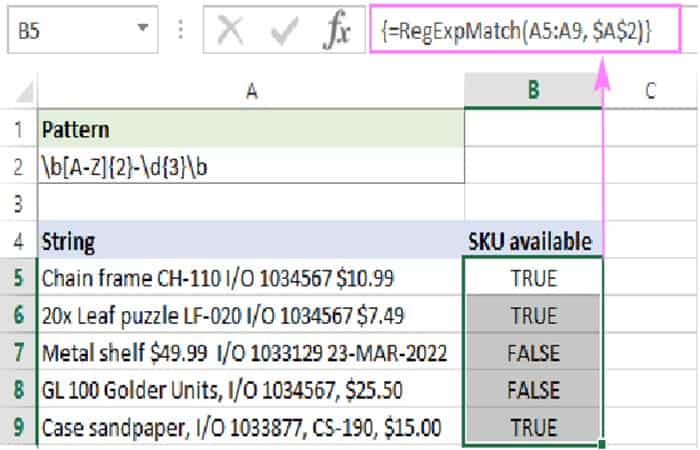 RegExpMatch(A5, $A$2)