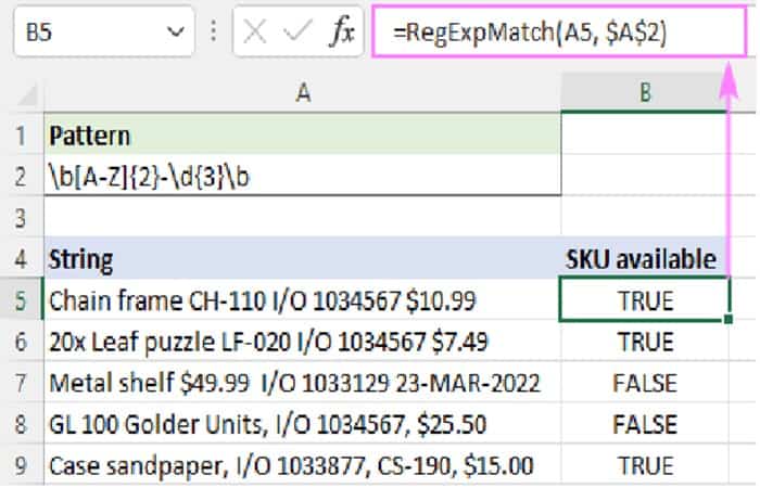 RegExpMatch(A5, $A$2)
