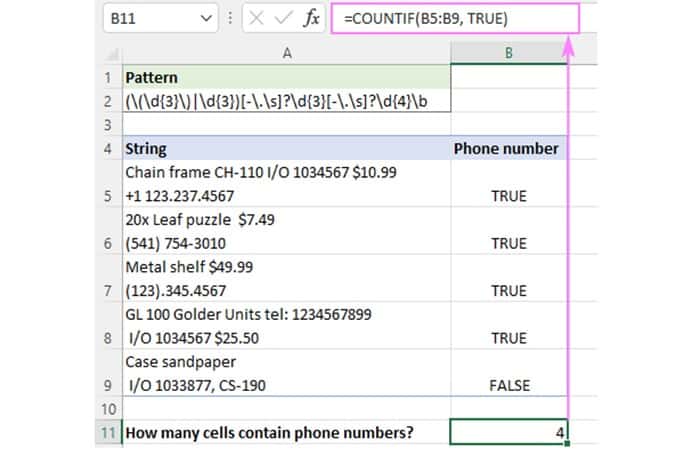 =COUNTIF(B5:B9, TRUE)