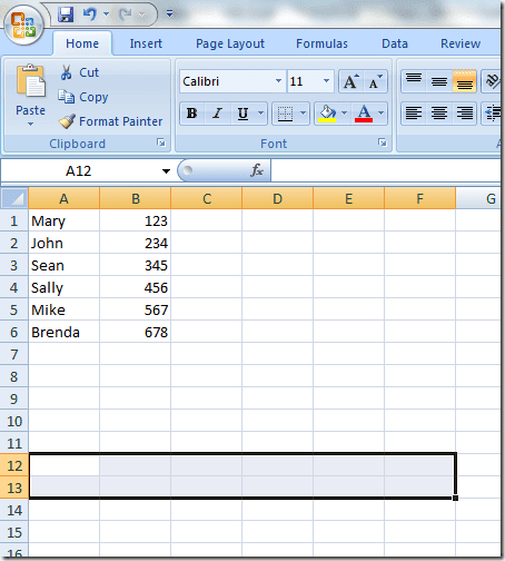 Seleccione un área para la transposición de datos