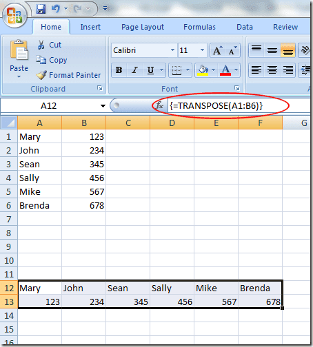 Columnas de Excel convertidas en filas