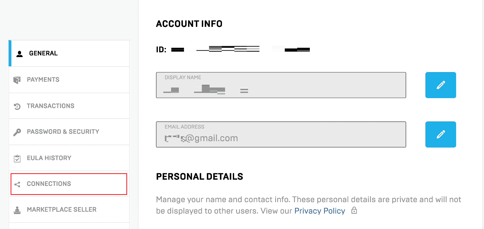 Haga clic en la pestaña CONEXIONES |  Cómo cerrar sesión en Fortnite PS4