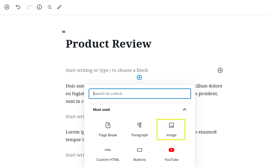 Bloque de imagen en el editor de WordPress.