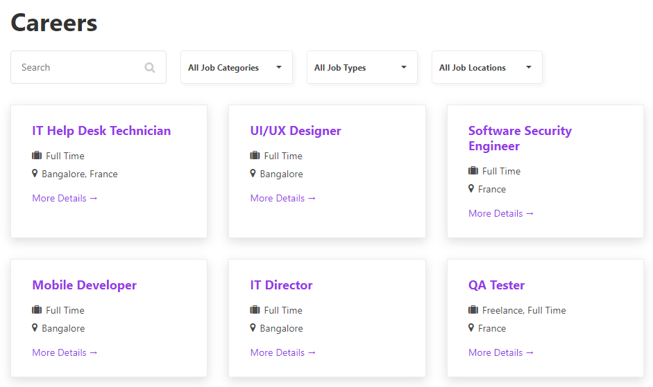 Diseño de cuadrícula para ofertas de trabajo de WP.