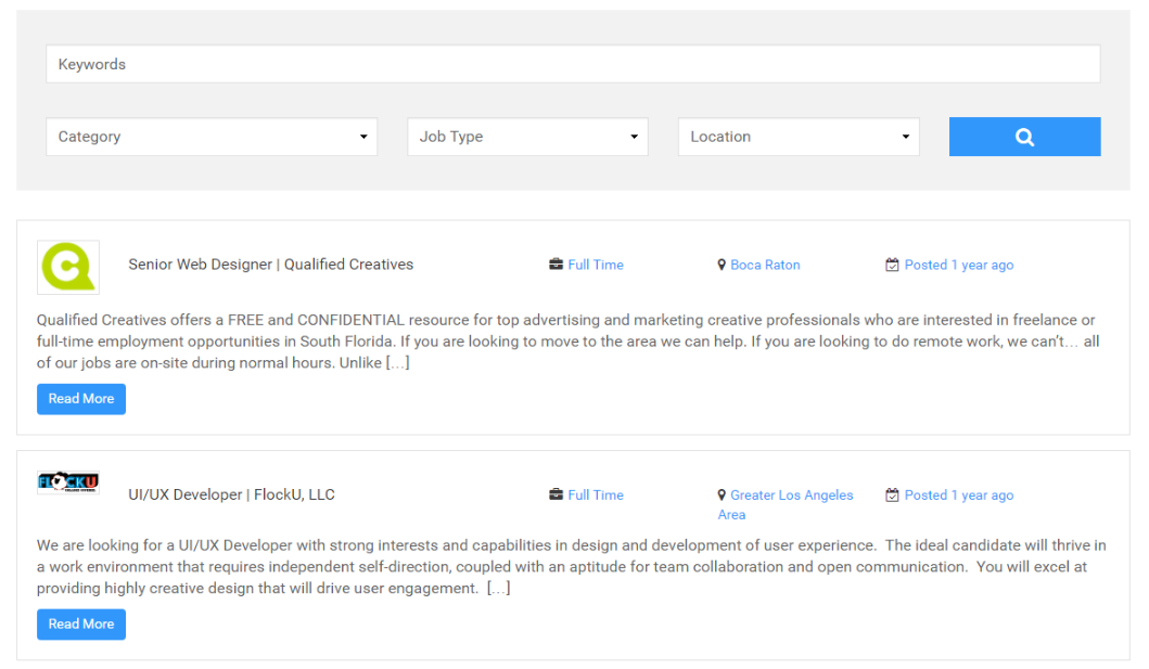 Visualización de ofertas de Simple Job Board.