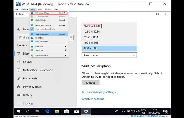 VirtualBox en pantalla completa para Windows 10