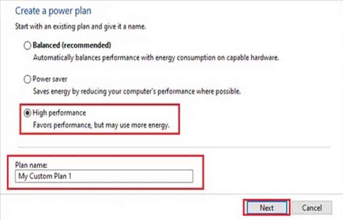 Configuración del plan de energía
