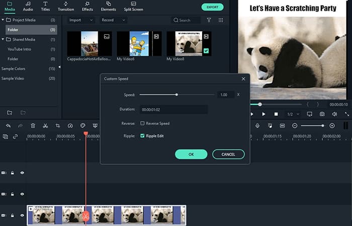Aquí te recomiendo que uses Filmora para cambiar la velocidad del gif y editar más