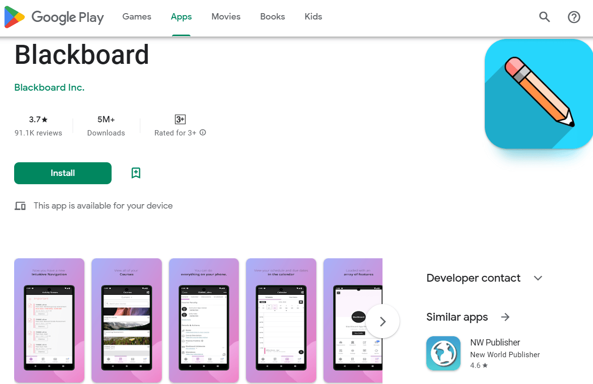 Aplicación Blackboard para Android en Play Store