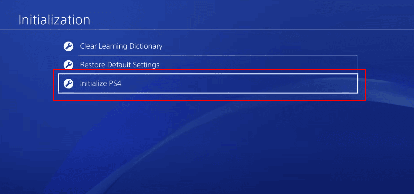 En el menú de inicialización, vuelve a hacer clic en la última opción, que es Inicializar PS4.  |  ¿La inicialización de PS4 elimina la cuenta de PSN?
