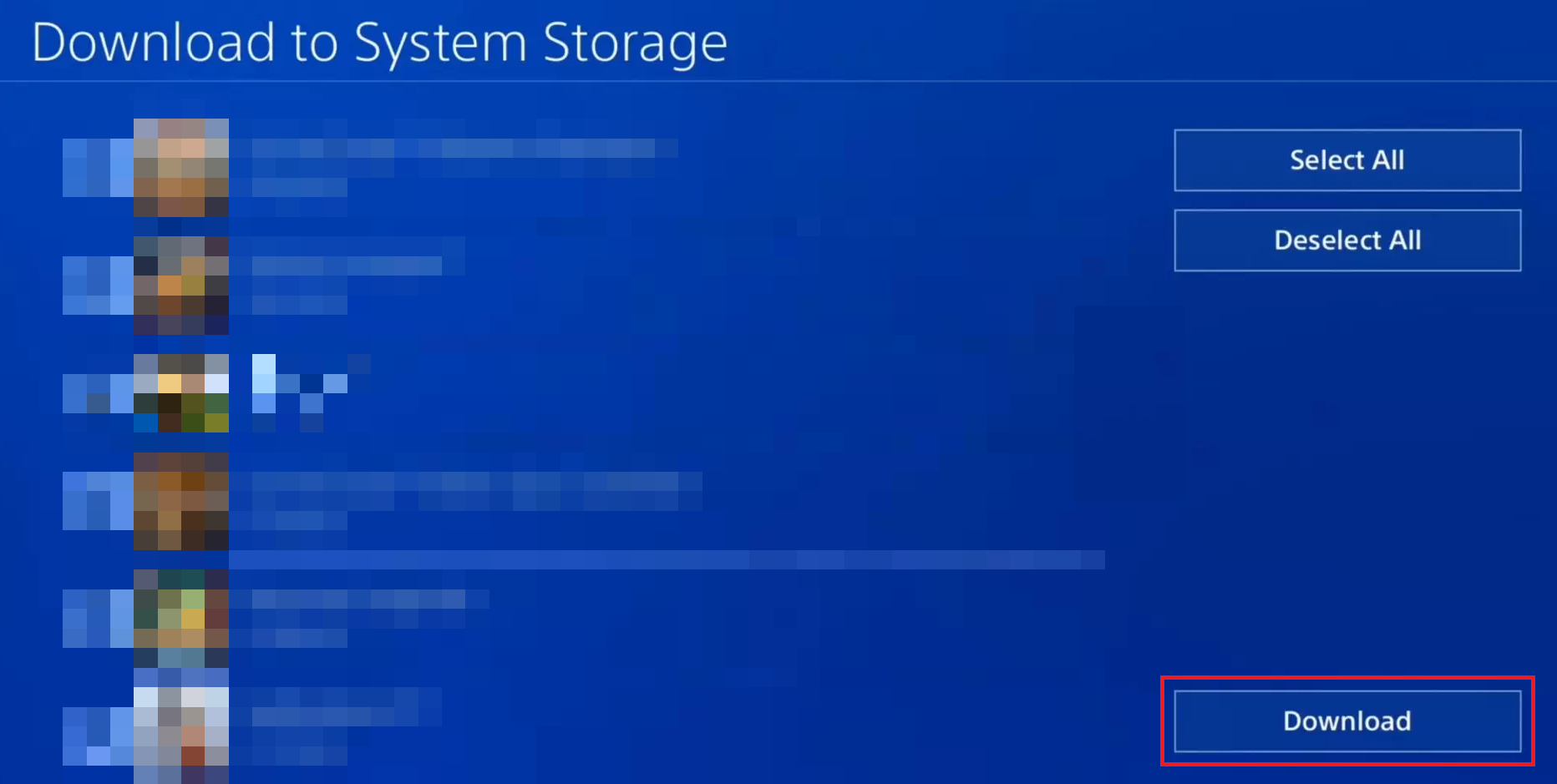 seleccione los archivos deseados y descárguelos en el almacenamiento de su sistema PS4 |  ¿La inicialización de PS4 elimina la cuenta de PSN?