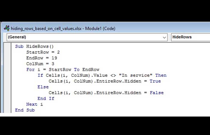 Ocultar filas en Excel