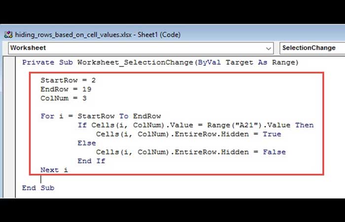 Ocultar columnas en Excel