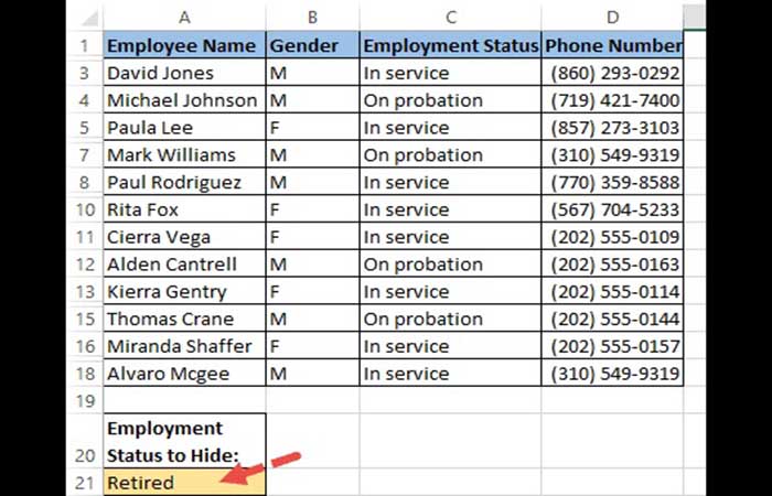 Ocultar columnas en Excel