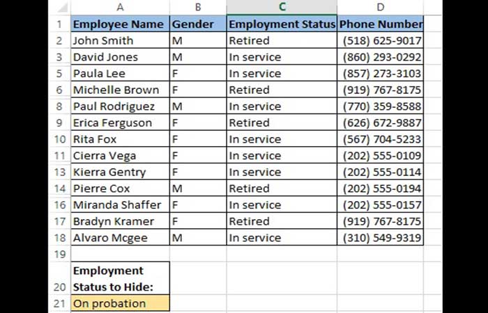 Ocultar columnas en Excel