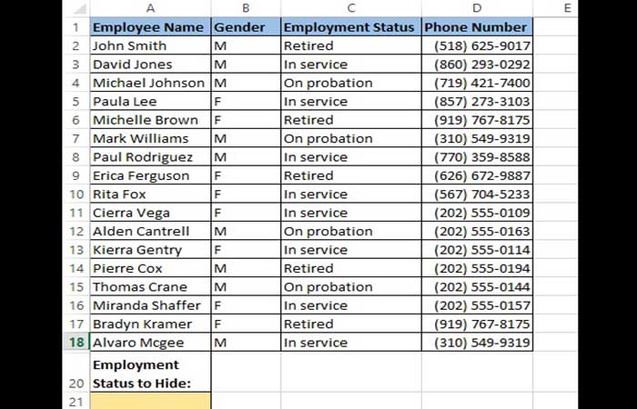 Ocultar columnas en Excel