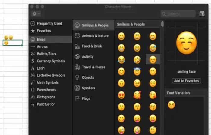 utilizar el teclado Emoji en Excel en MAC