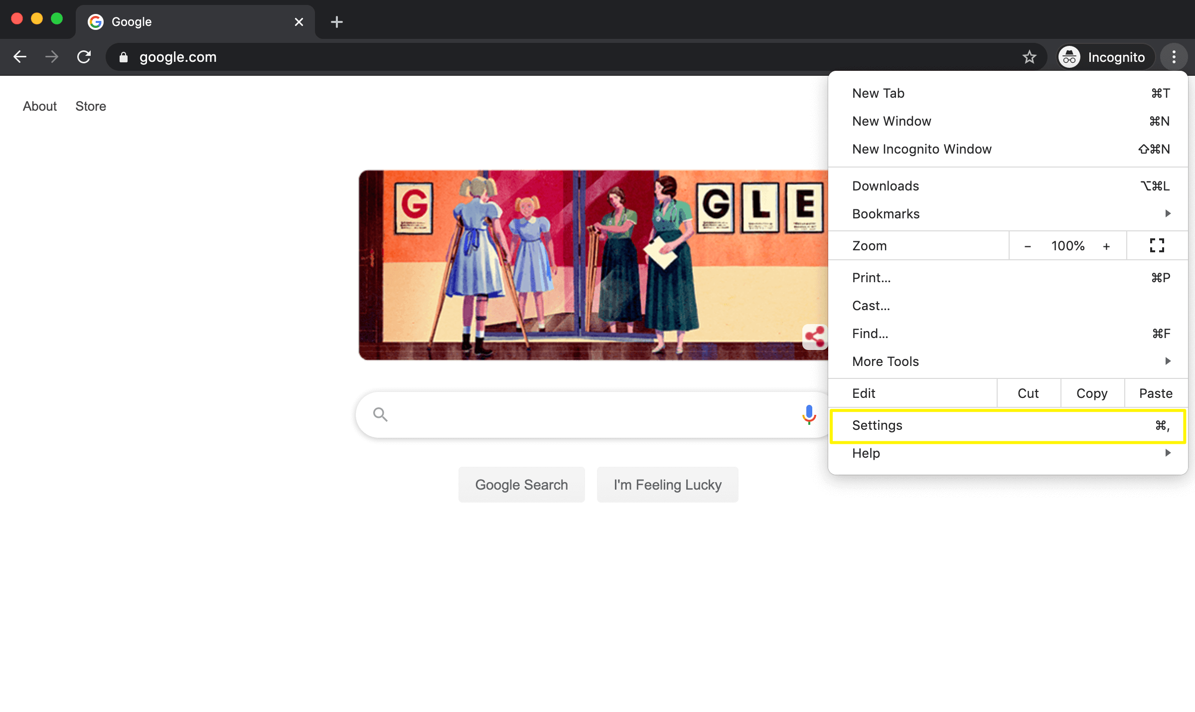 Eligiendo Configuración de las opciones del navegador Google Chrome.