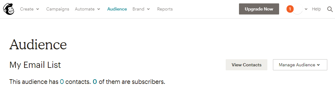 Nueva audiencia de Mailchimp.