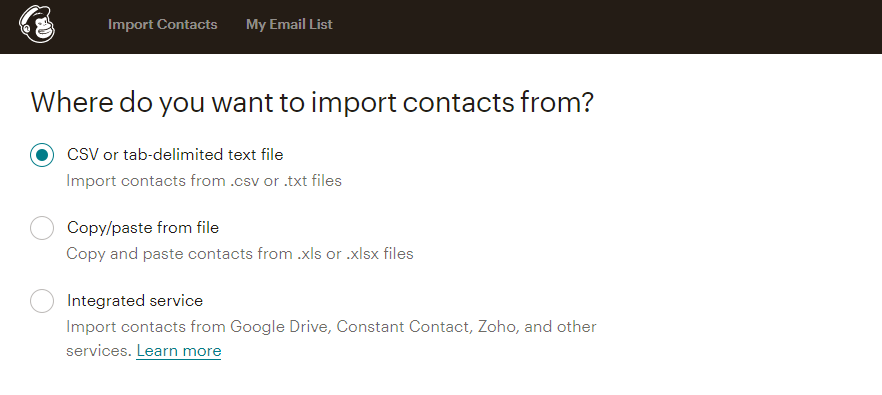 Importar contactos de correo electrónico a través de un archivo csv.