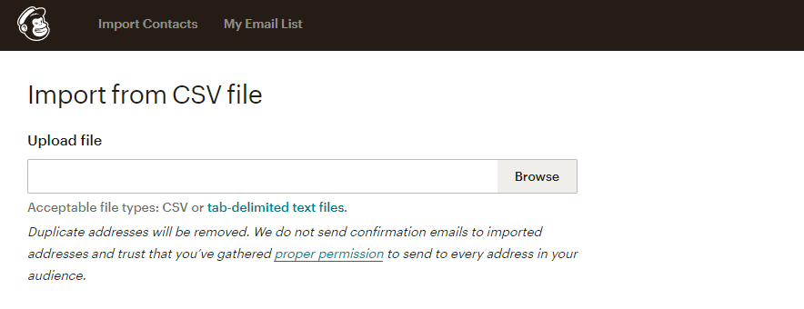 Seleccionando el archivo a enviar a Mailchimp.