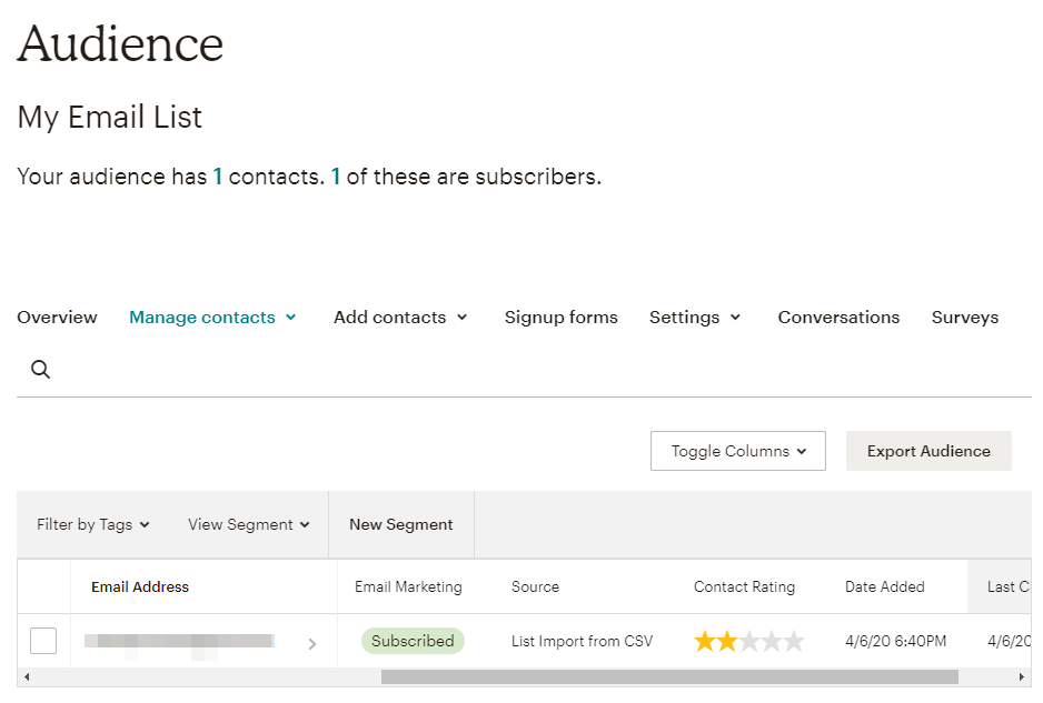 Tu audiencia actualizada de Mailchimp.