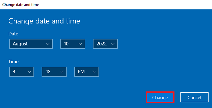 cambiar fecha y hora.  Solucionar el error 5005 de Hulu en Windows 10